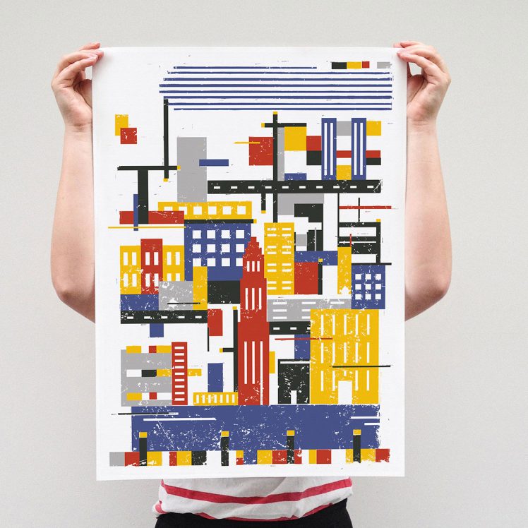 Rectangle city - Linoprint